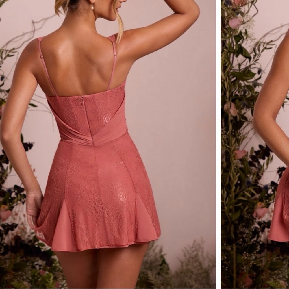 Oh Polly Dusty Rose Lace Mini Dress - Picture 2 of 4